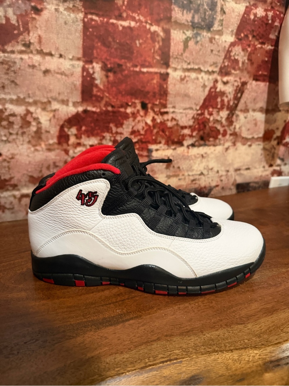 Jordan 10 White/Black/Red High-Top Sneakers 45
